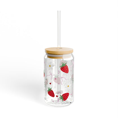 Straw Tumbler - Strawberry Floral Sipper Glass (16oz)