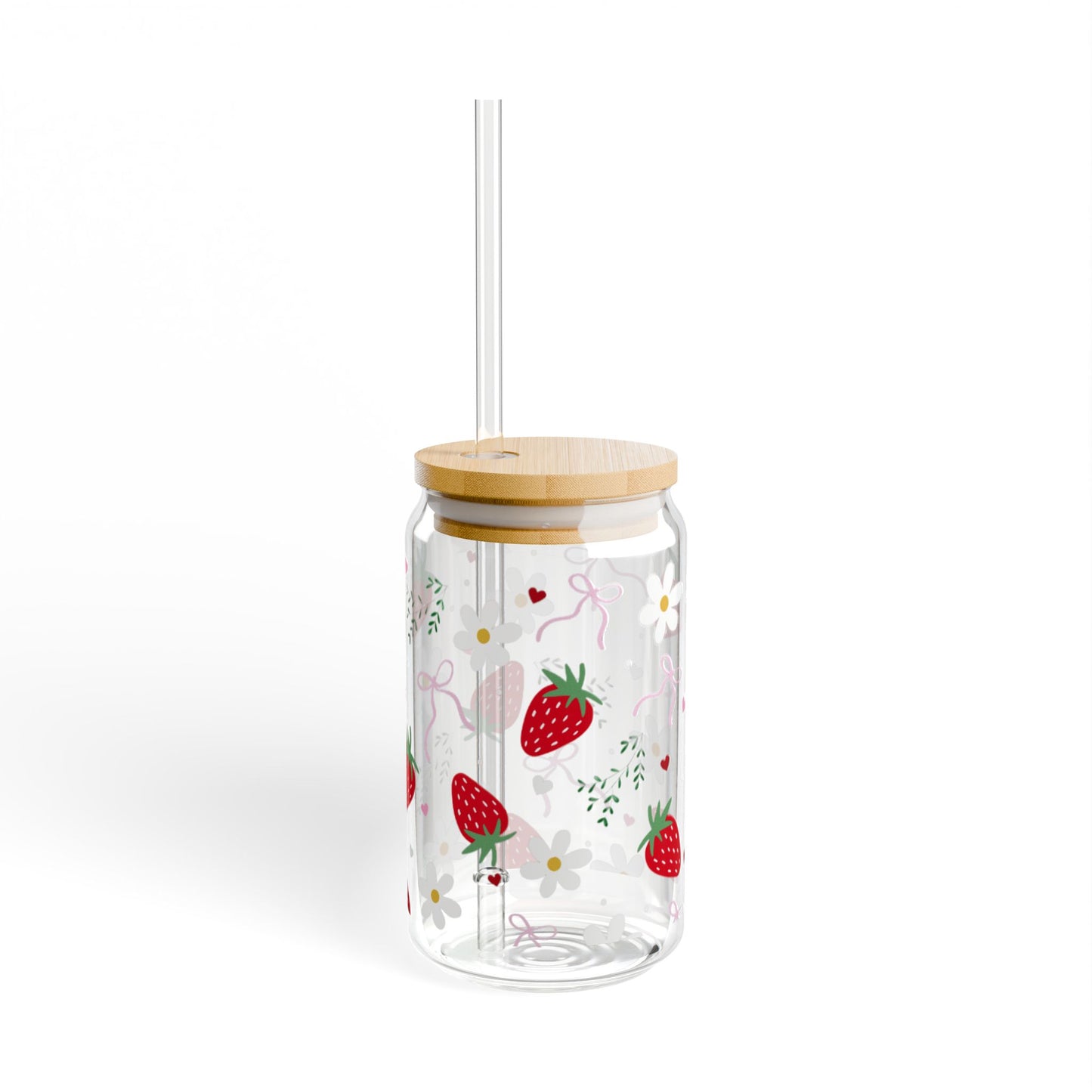 Straw Tumbler - Strawberry Floral Sipper Glass (16oz)