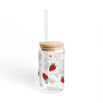 Straw Tumbler - Strawberry Floral Sipper Glass (16oz)
