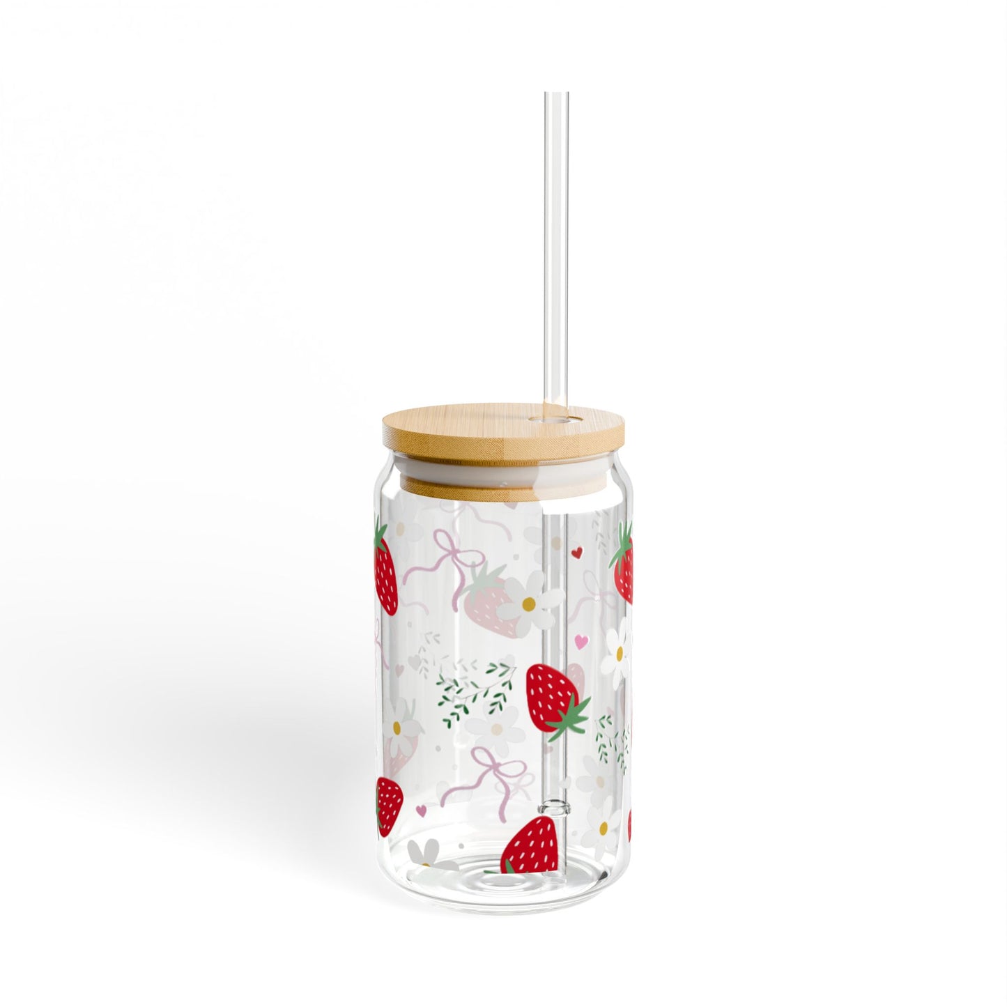 Straw Tumbler - Strawberry Floral Sipper Glass (16oz)