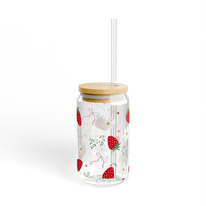 Straw Tumbler - Strawberry Floral Sipper Glass (16oz)